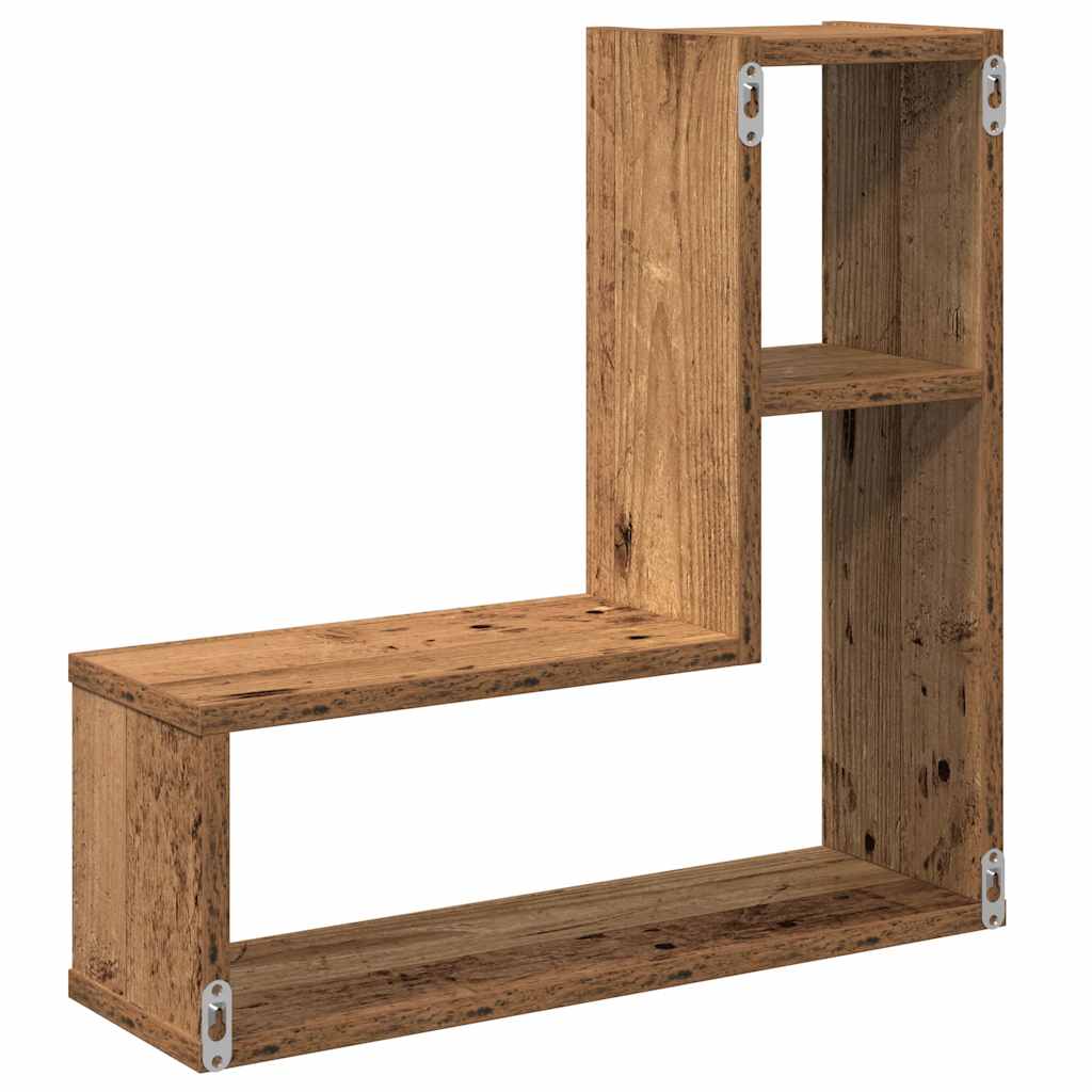Wandschappen kubus 2 st 50x15x50 cm bewerkt hout oud houtkleur is nu te koop bij PeponiXL, paradijselijk wonen!