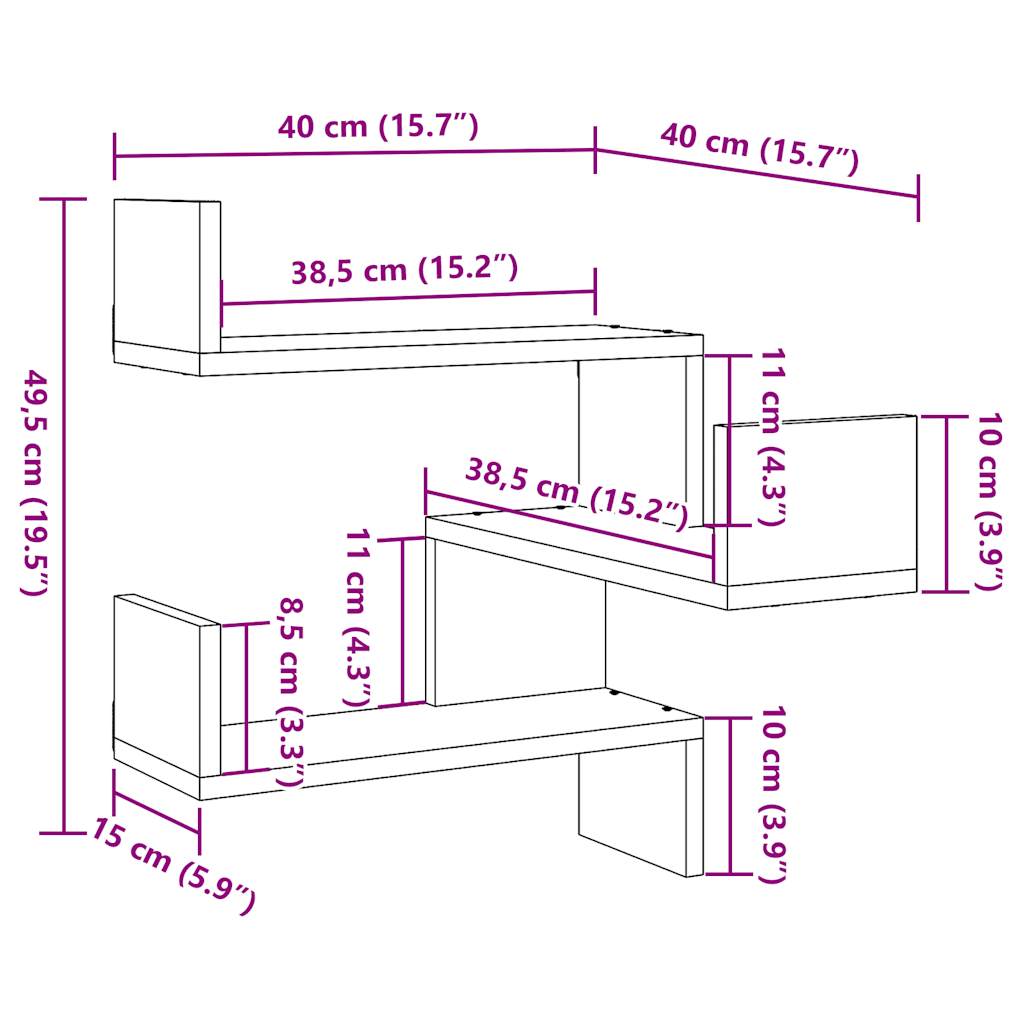 Hoekwandschap 40x40x49,5 cm bewerkt hout out houtkleurig is nu te koop bij PeponiXL, paradijselijk wonen!