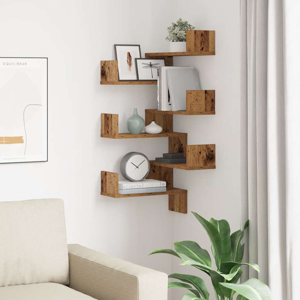 Hoekwandschappen 2 st 40x40x49,5 cm bewerkt hout oud houtkleur is nu te koop bij PeponiXL, paradijselijk wonen!