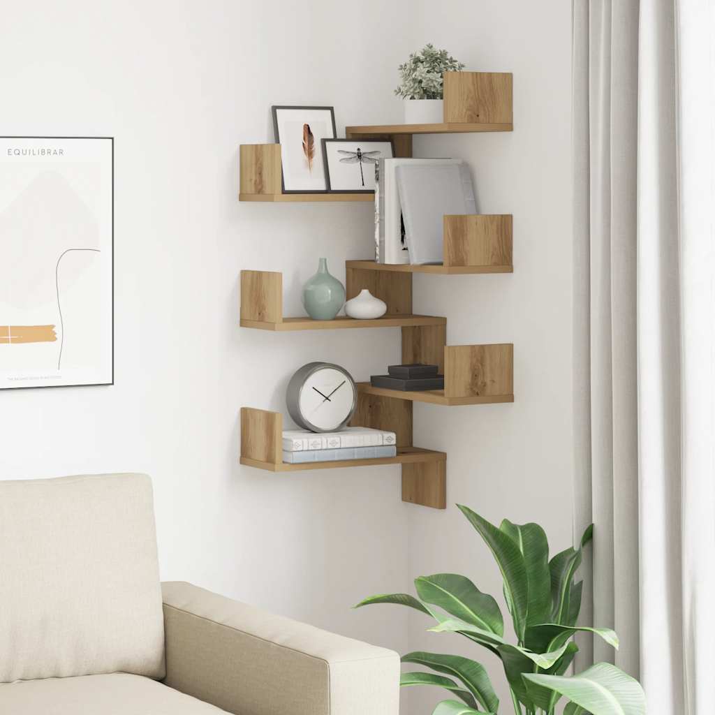 Hoekwandschappen 2 st 40x40x49,5 cm hout artisanaal eiken is nu te koop bij PeponiXL, paradijselijk wonen!