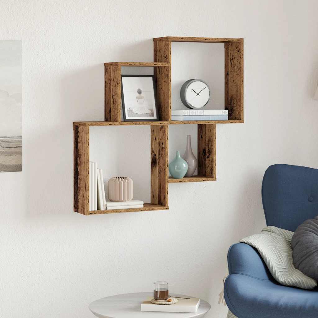 Wandschap 80x15x78,5 cm bewerkt hout oud houtkleurig is nu te koop bij PeponiXL, paradijselijk wonen!