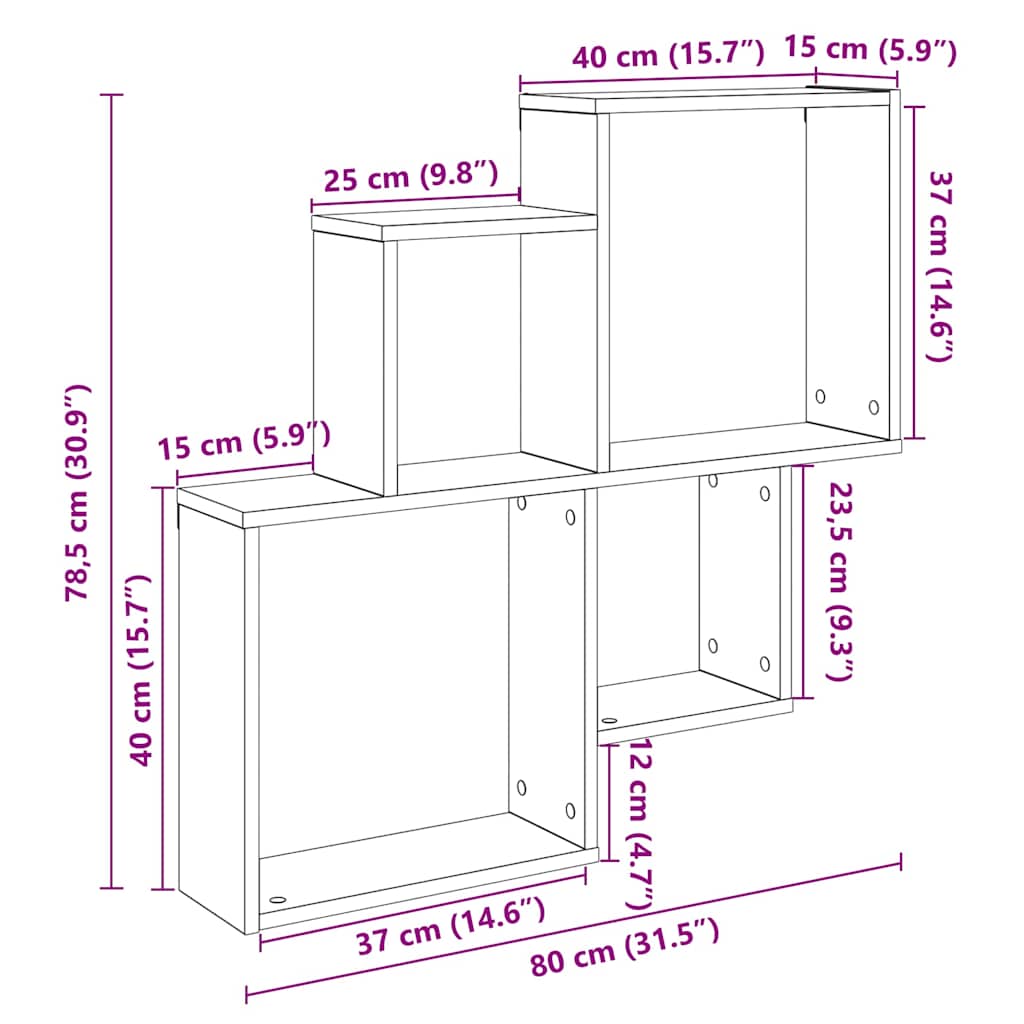 Wandschap 80x15x78,5 cm bewerkt hout oud houtkleurig is nu te koop bij PeponiXL, paradijselijk wonen!