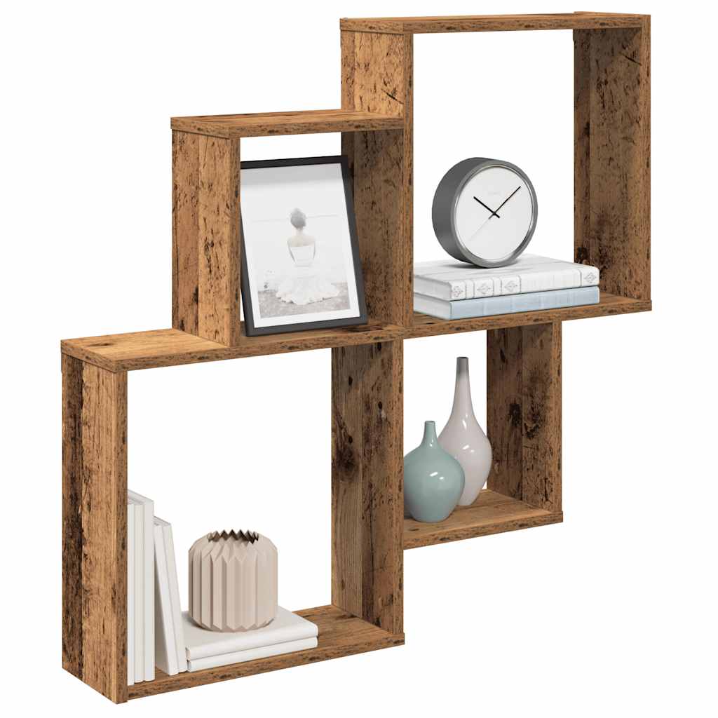 Wandschap 80x15x78,5 cm bewerkt hout oud houtkleurig is nu te koop bij PeponiXL, paradijselijk wonen!