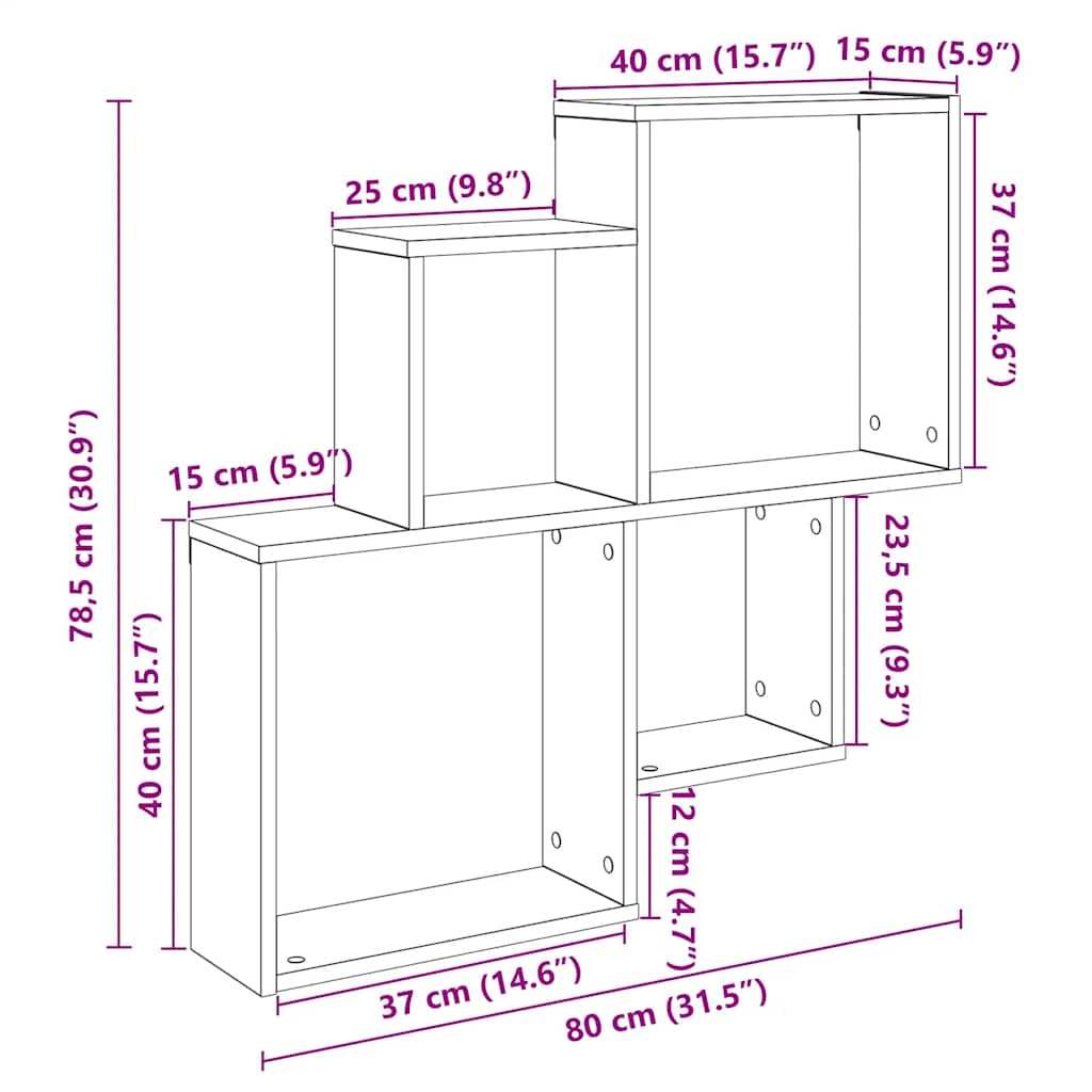 Wandschap 80x15x78,5 cm bewerkt hout artisanaal eikenkleurig is nu te koop bij PeponiXL, paradijselijk wonen!