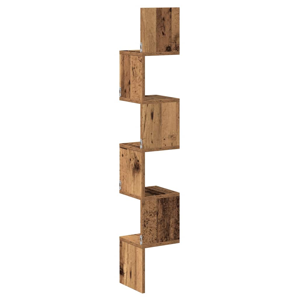 Hoekwandschap 20x20x127,5 cm bewerkt hout oud houtkleurig is nu te koop bij PeponiXL, paradijselijk wonen!