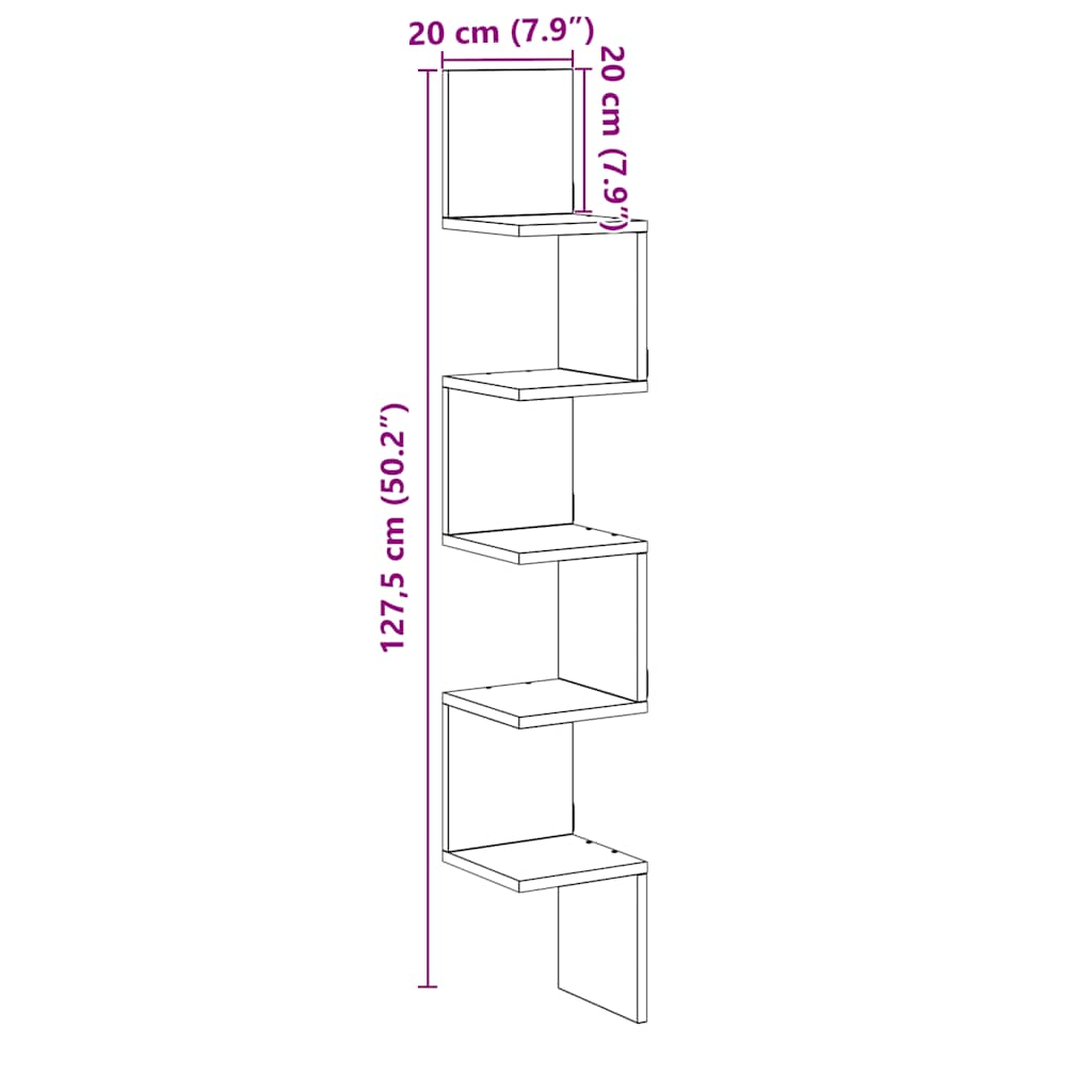 Hoekwandschap 20x20x127,5 cm bewerkt hout oud houtkleurig is nu te koop bij PeponiXL, paradijselijk wonen!