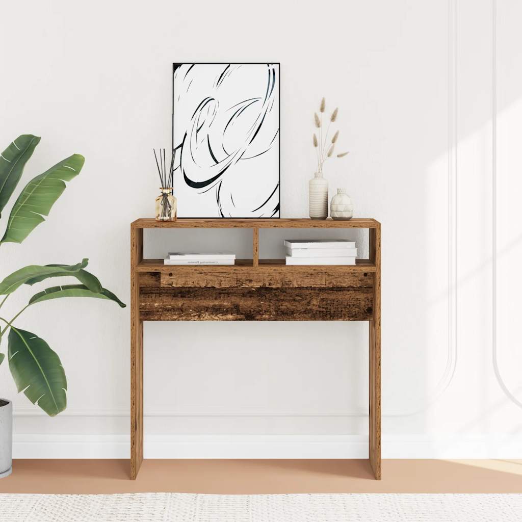 Wandtafel 78x30x80 cm bewerkt hout oud houtkleurig is nu te koop bij PeponiXL, paradijselijk wonen!