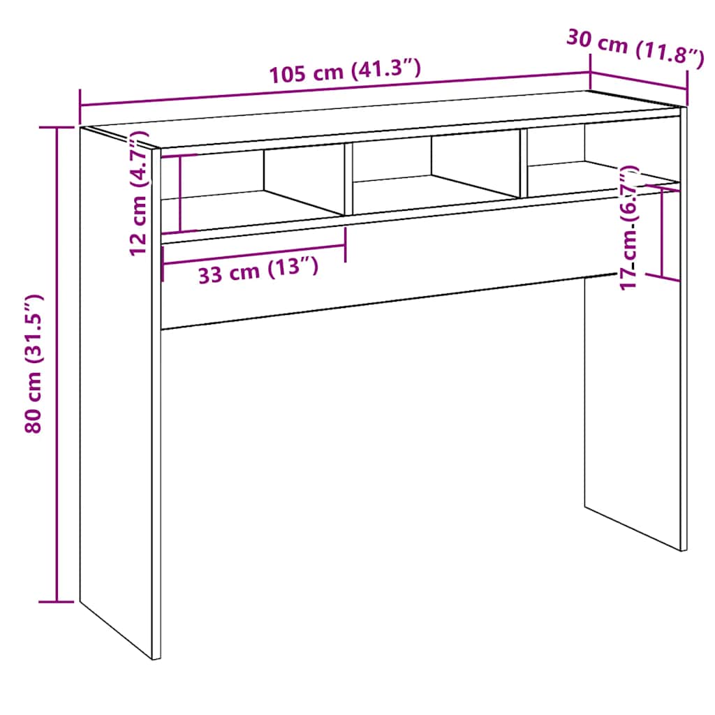 Wandtafel 105x30x80 cm bewerkt hout oud houtkleurig is nu te koop bij PeponiXL, paradijselijk wonen!
