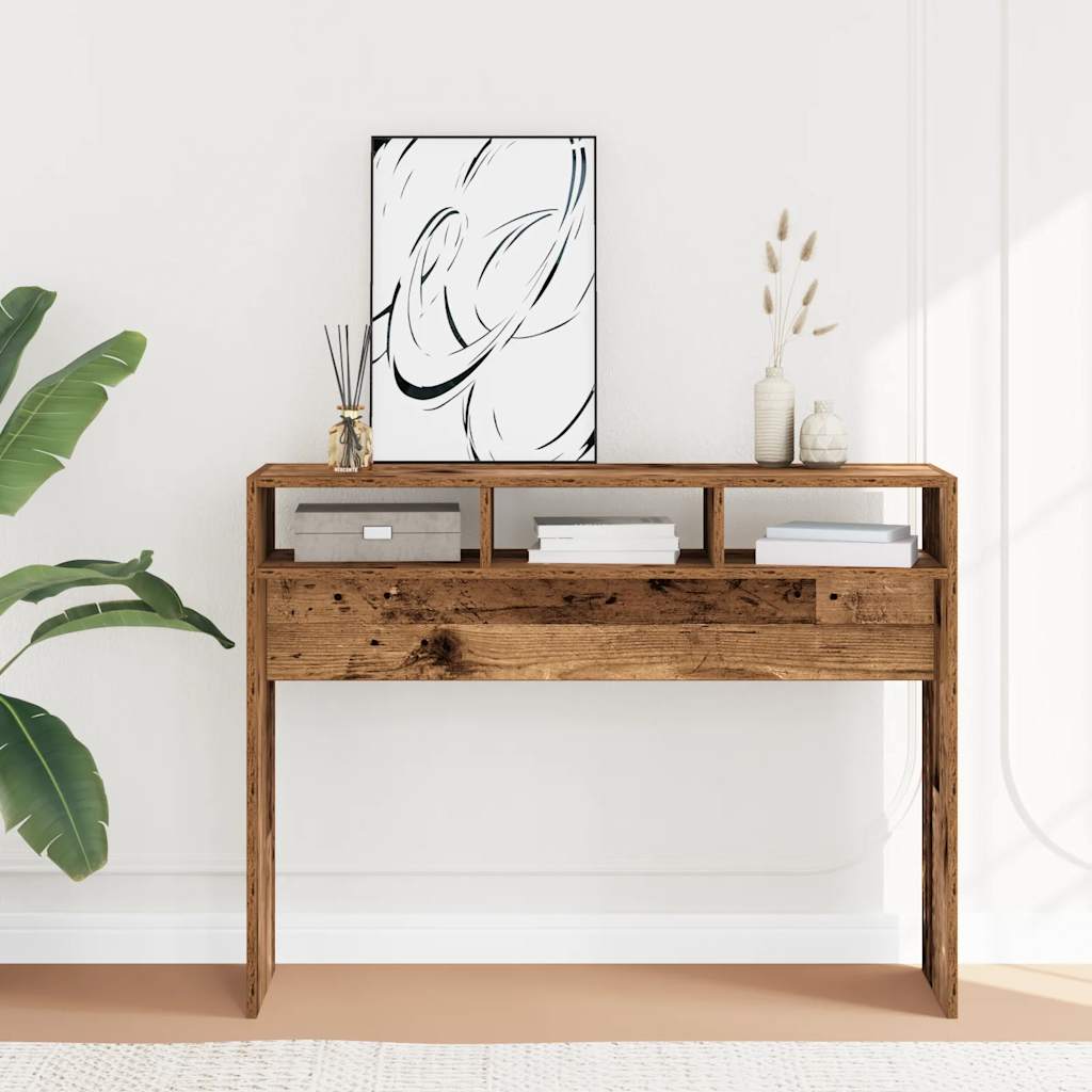 Wandtafel 105x30x80 cm bewerkt hout oud houtkleurig is nu te koop bij PeponiXL, paradijselijk wonen!