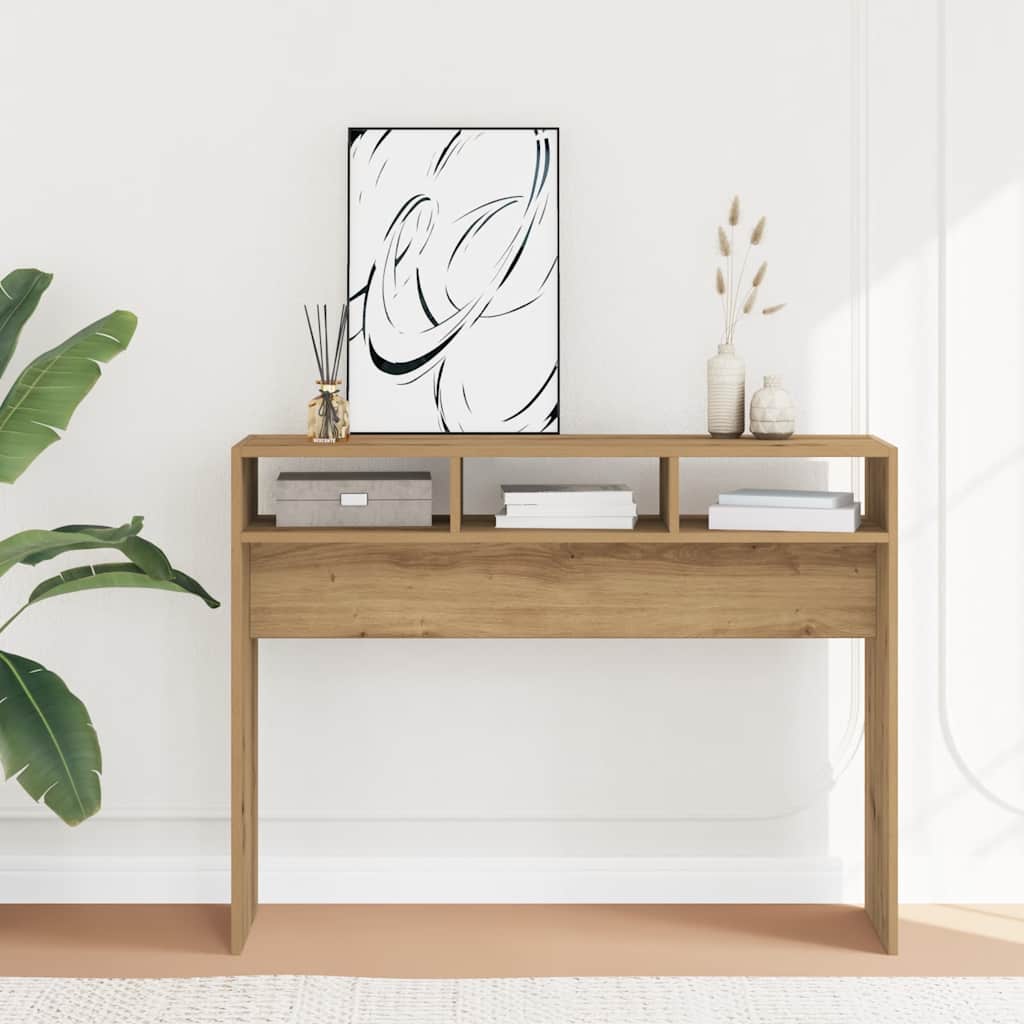 Wandtafel 105x30x80 cm bewerkt hout artisanaal eikenkleur is nu te koop bij PeponiXL, paradijselijk wonen!
