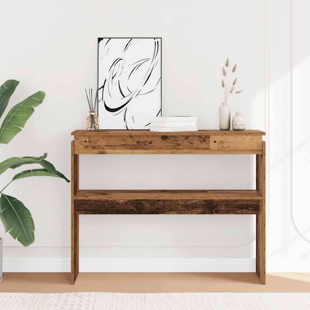 Wandtafel 102x30x80 cm bewerkt hout oud houtkleurig is nu te koop bij PeponiXL, paradijselijk wonen!