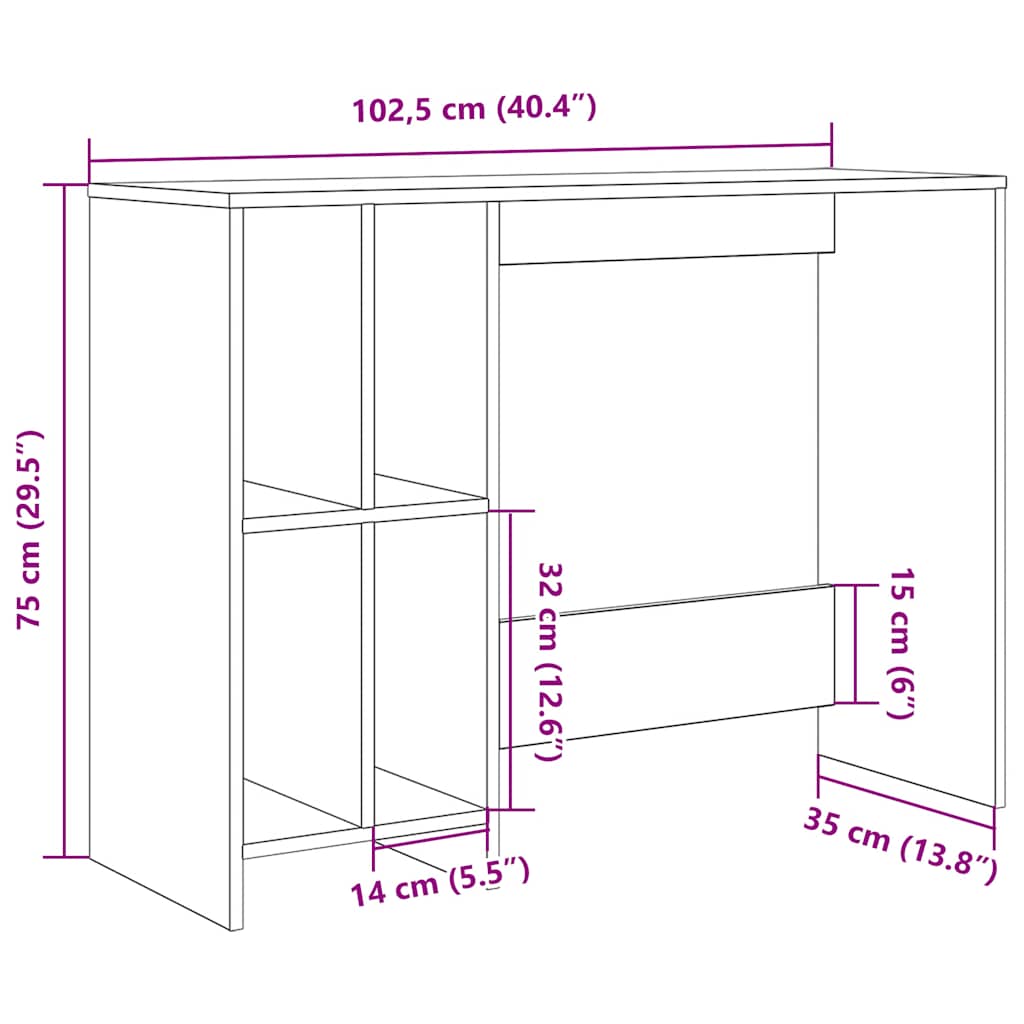 Bureau 102,5x35x75 cm bewerkt hout oud houtkleurig is nu te koop bij PeponiXL, paradijselijk wonen!