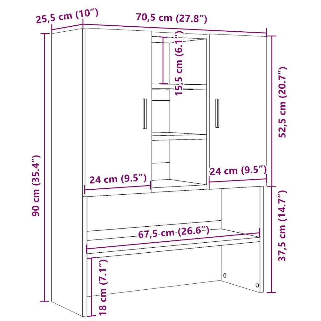 Wasmachinekast 70,5x25,5x90 cm oud houtkleurig is nu te koop bij PeponiXL, paradijselijk wonen!