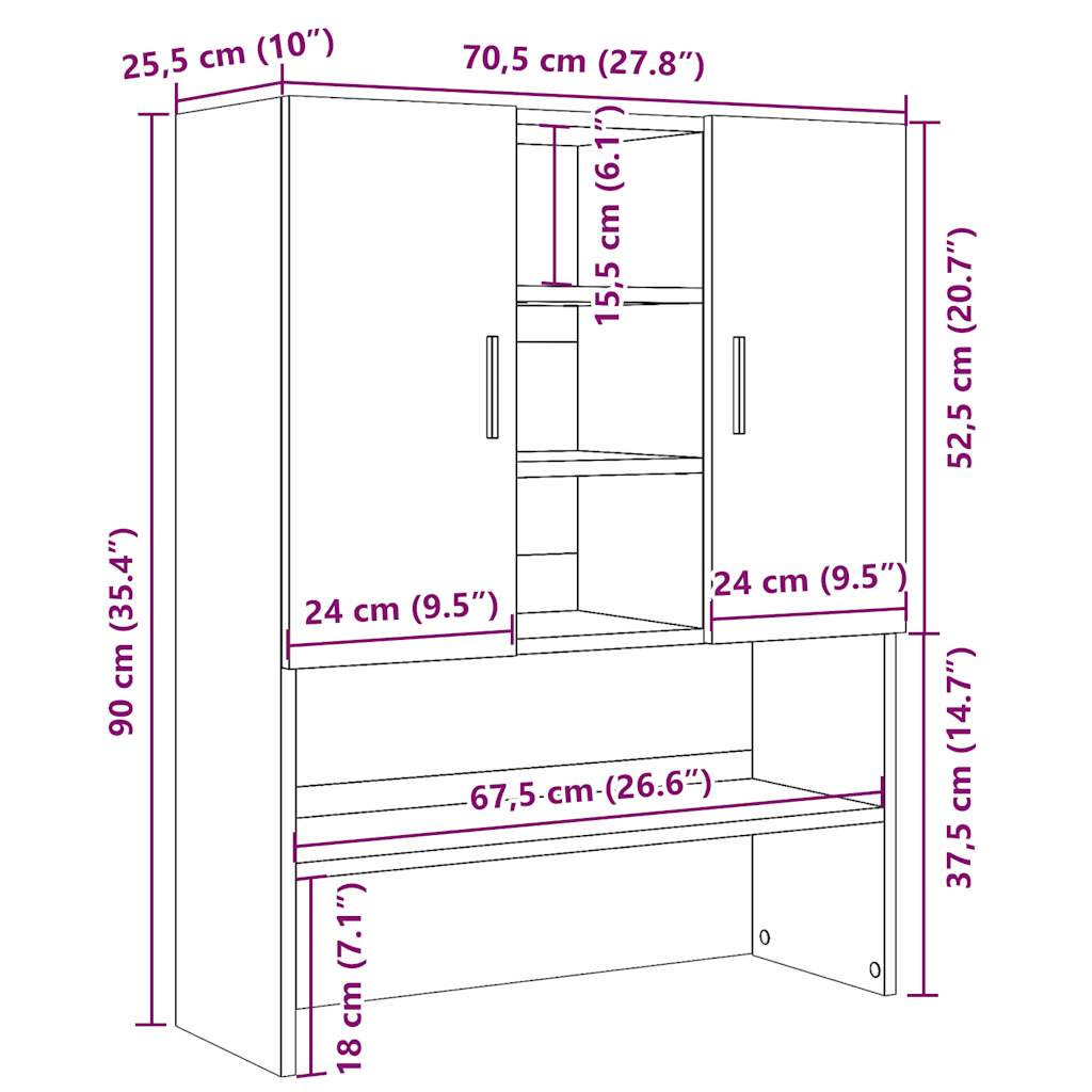 Wasmachinekast 70,5x25,5x90 cm artisanaal eikenkleur is nu te koop bij PeponiXL, paradijselijk wonen!