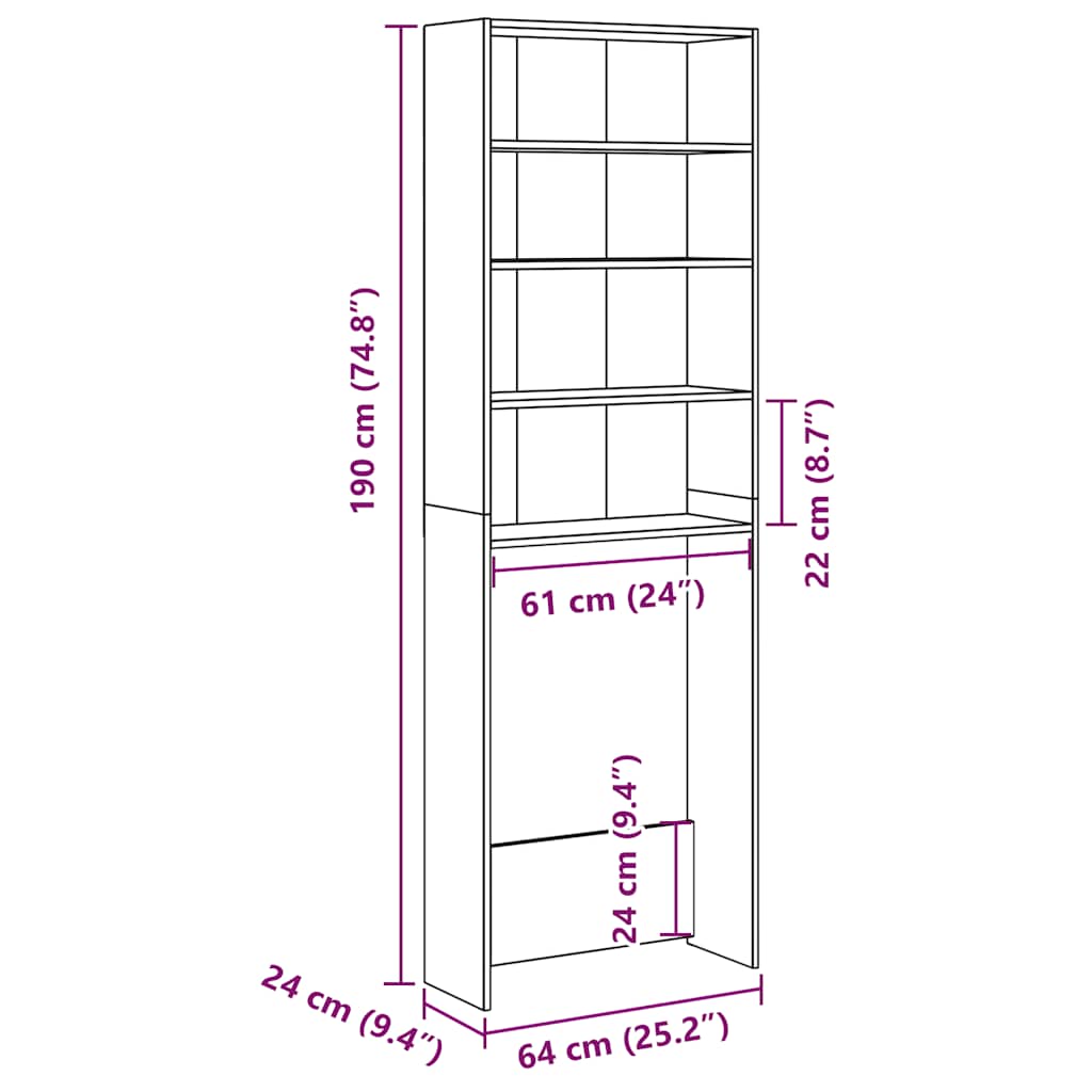 Wasmachinekast 64x24x190 cm oud houtkleurig is nu te koop bij PeponiXL, paradijselijk wonen!