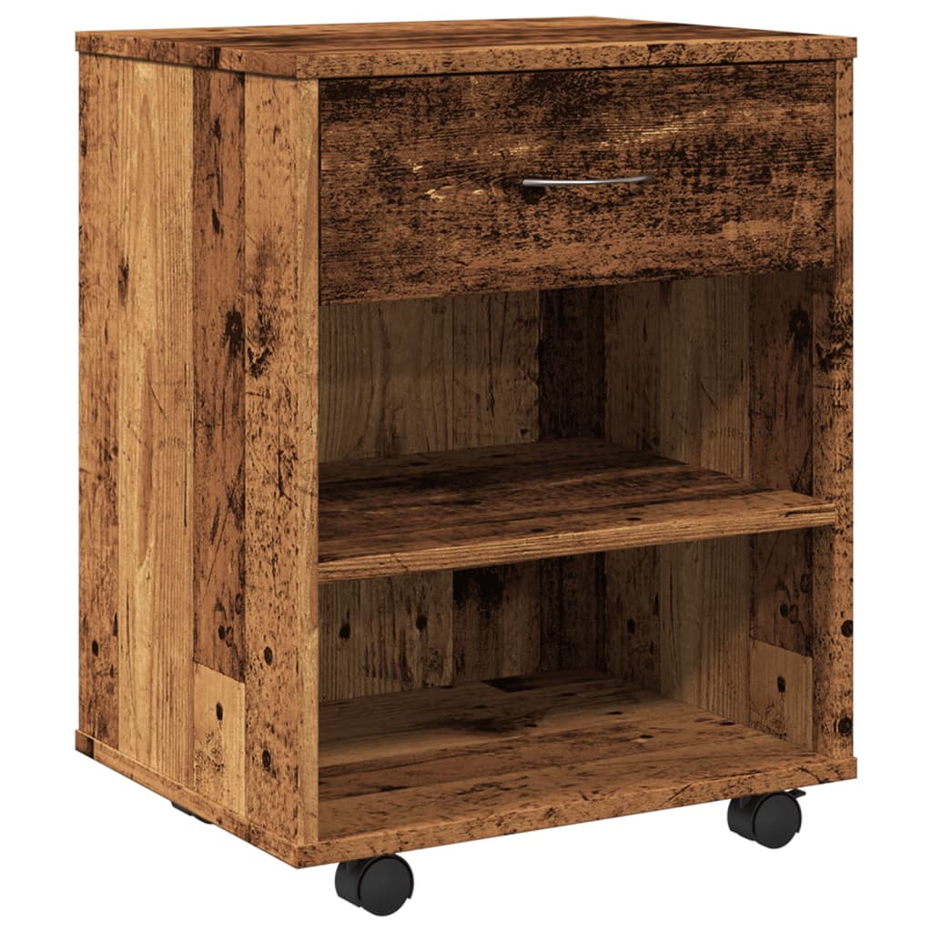 Rolkast 46x36x59 cm bewerkt hout oud houtkleurig is nu te koop bij PeponiXL, paradijselijk wonen!