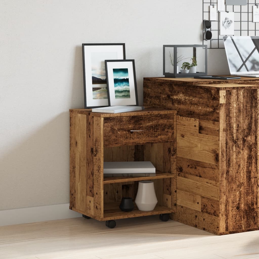 Rolkast 46x36x59 cm bewerkt hout oud houtkleurig is nu te koop bij PeponiXL, paradijselijk wonen!