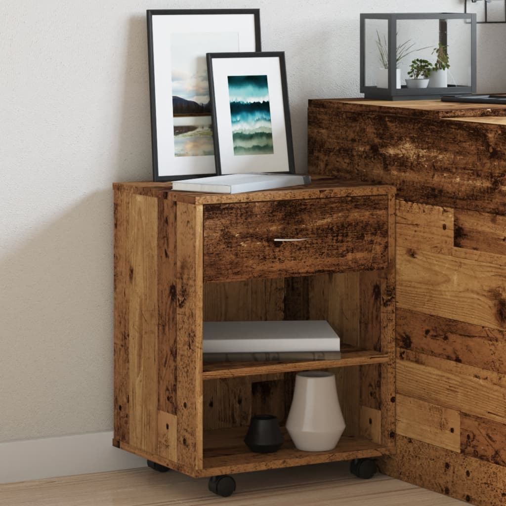 Rolkast 46x36x59 cm bewerkt hout oud houtkleurig is nu te koop bij PeponiXL, paradijselijk wonen!