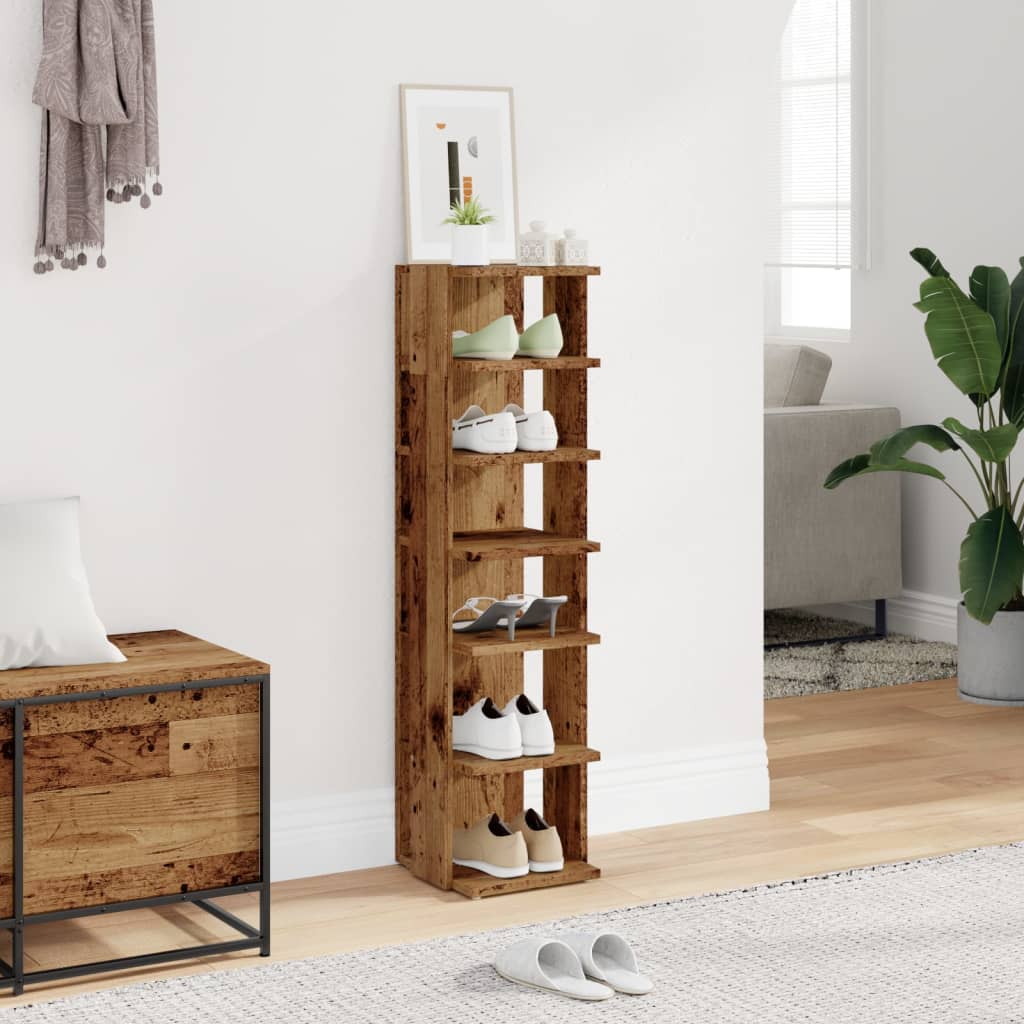 Schoenenkast 28x27x102 cm bewerkt hout oud houtkleurig is nu te koop bij PeponiXL, paradijselijk wonen!