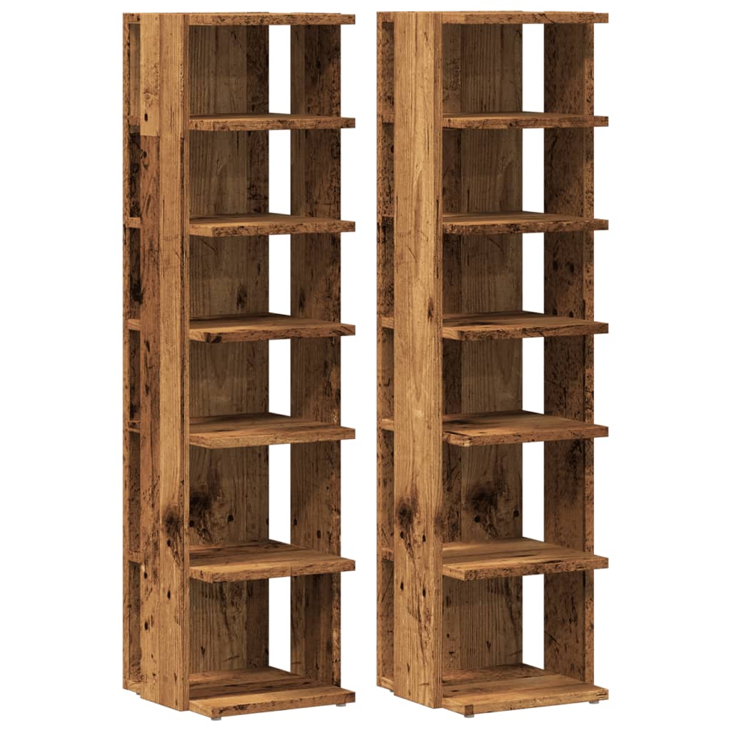 Schoenenkasten 2 st 28x27x102 cm bewerkt hout oud houtkleurig is nu te koop bij PeponiXL, paradijselijk wonen!