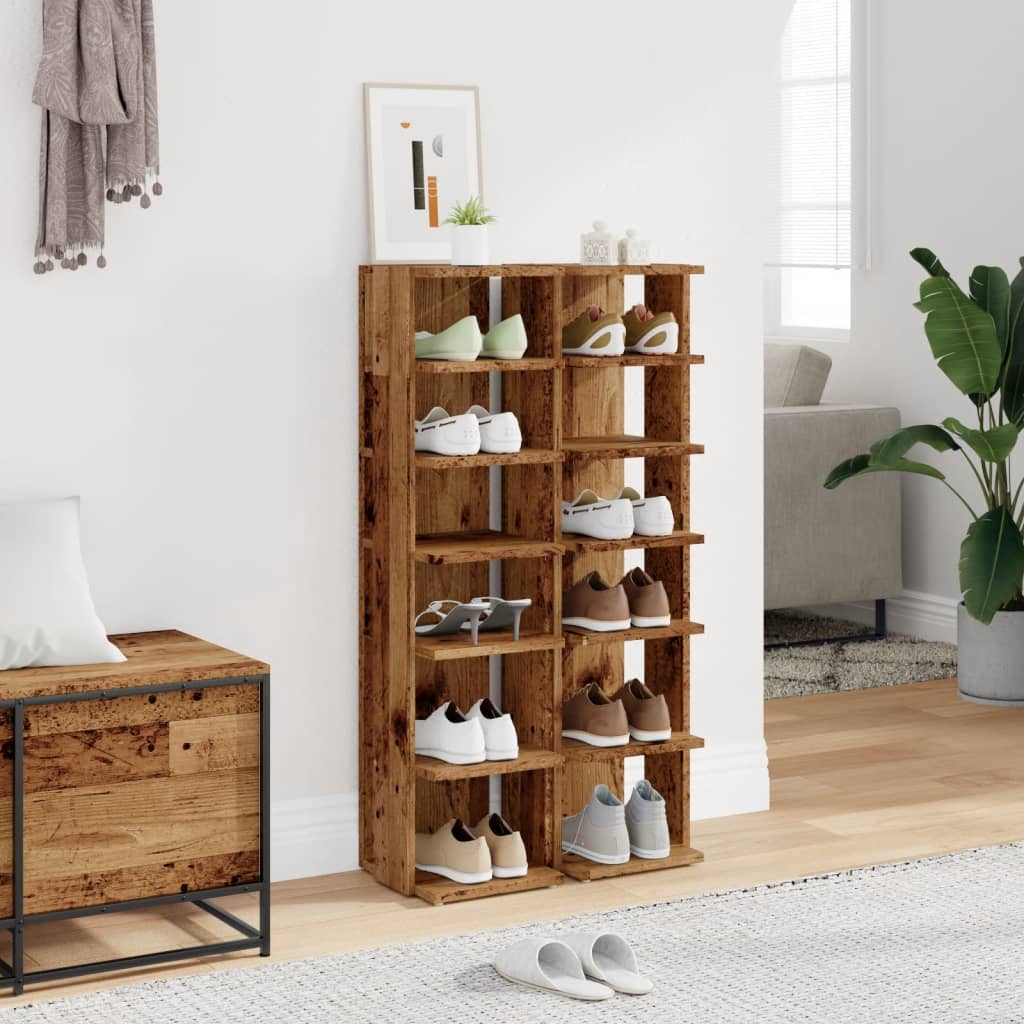 Schoenenkasten 2 st 28x27x102 cm bewerkt hout oud houtkleurig is nu te koop bij PeponiXL, paradijselijk wonen!