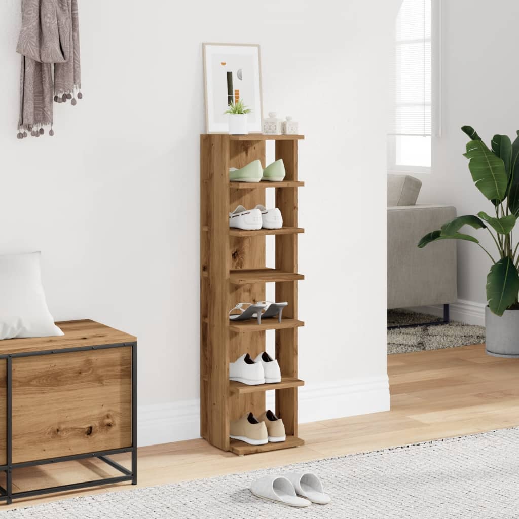 Schoenenkast 28x27x102 cm bewerkt hout artisanaal eikenkleurig is nu te koop bij PeponiXL, paradijselijk wonen!