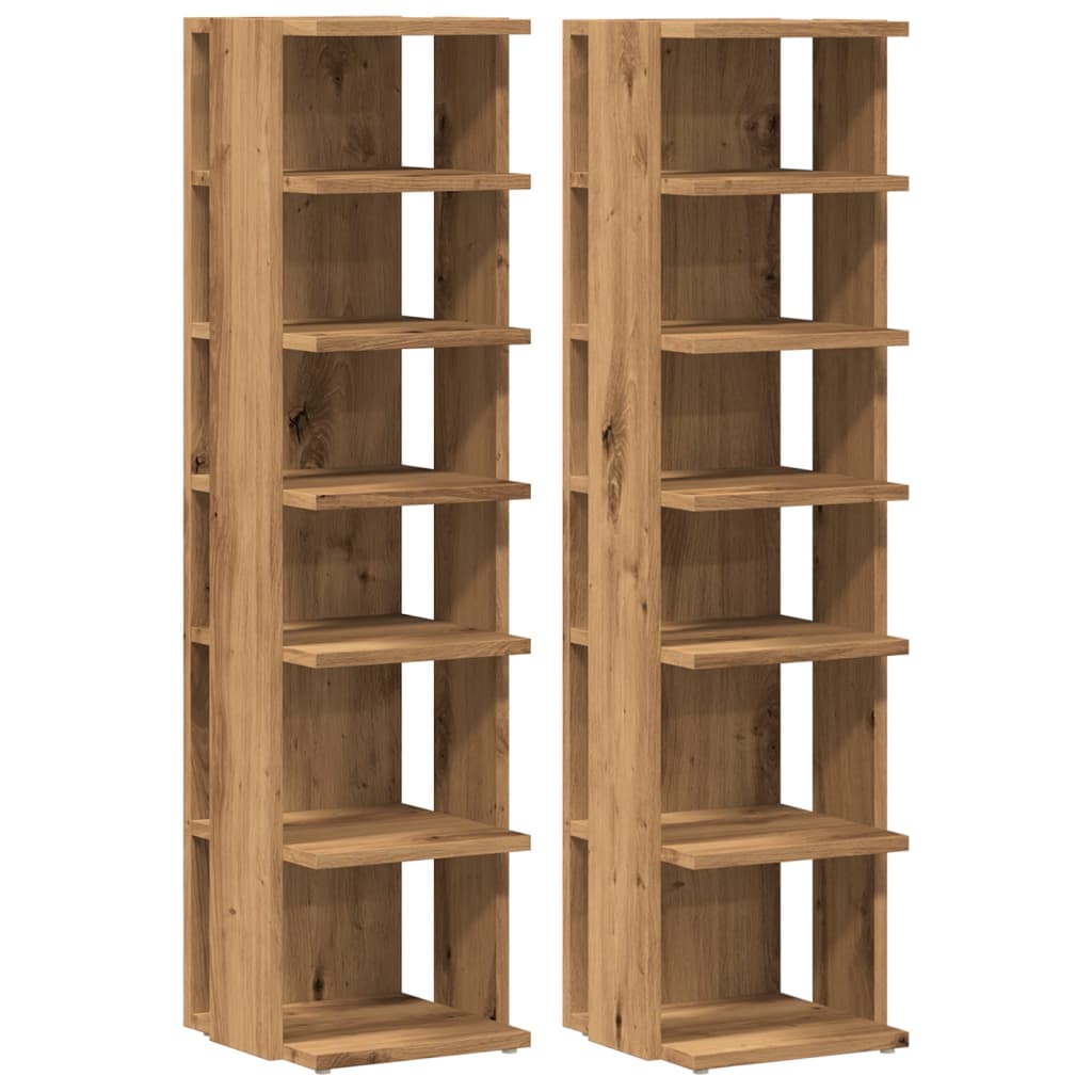 Schoenenkasten 2 st 28x27x102 cm bewerkt hout artisanaal eiken is nu te koop bij PeponiXL, paradijselijk wonen!