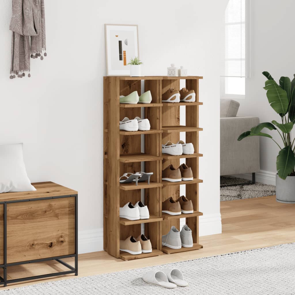 Schoenenkasten 2 st 28x27x102 cm bewerkt hout artisanaal eiken is nu te koop bij PeponiXL, paradijselijk wonen!