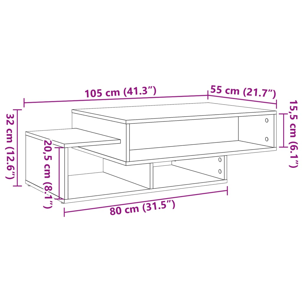 Salontafel 105x55x32 cm bewerkt hout artisanaal eikenkleurig is nu te koop bij PeponiXL, paradijselijk wonen!