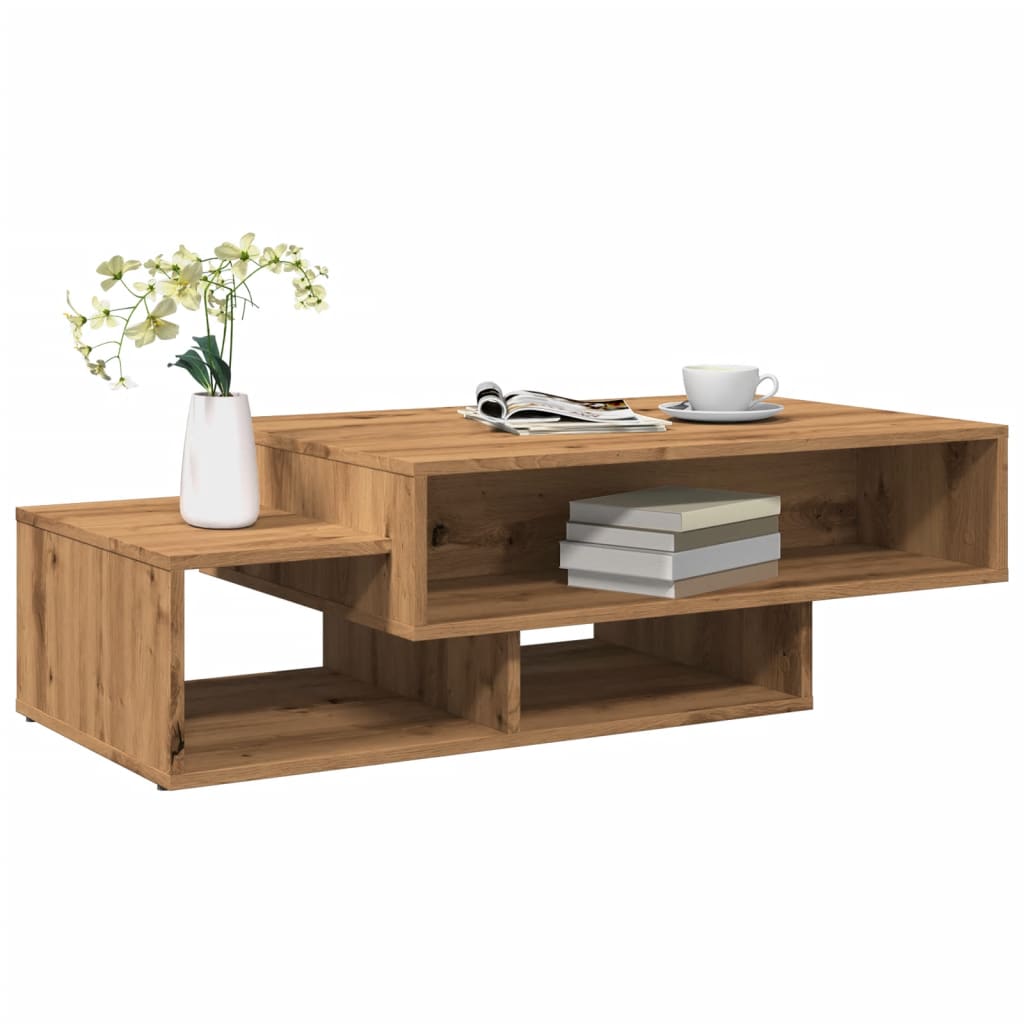 Salontafel 105x55x32 cm bewerkt hout artisanaal eikenkleurig is nu te koop bij PeponiXL, paradijselijk wonen!