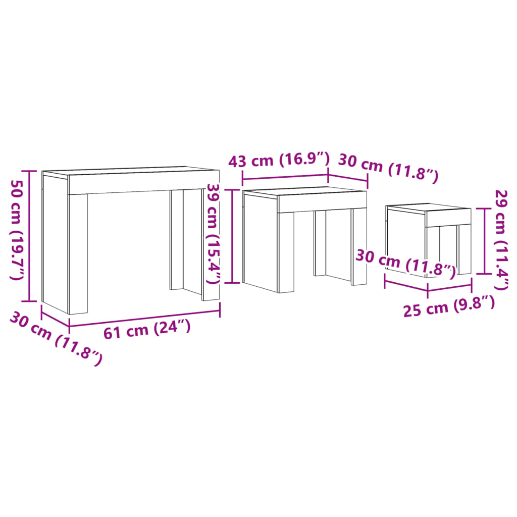 3-delige Tafeltjesset bewerkt hout oud houtkleurig is nu te koop bij PeponiXL, paradijselijk wonen!