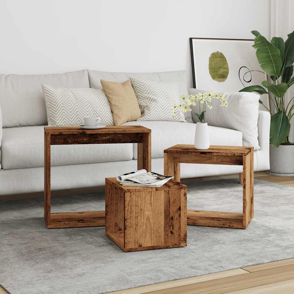 3-delige Tafeltjesset bewerkt hout oud houtkleurig is nu te koop bij PeponiXL, paradijselijk wonen!
