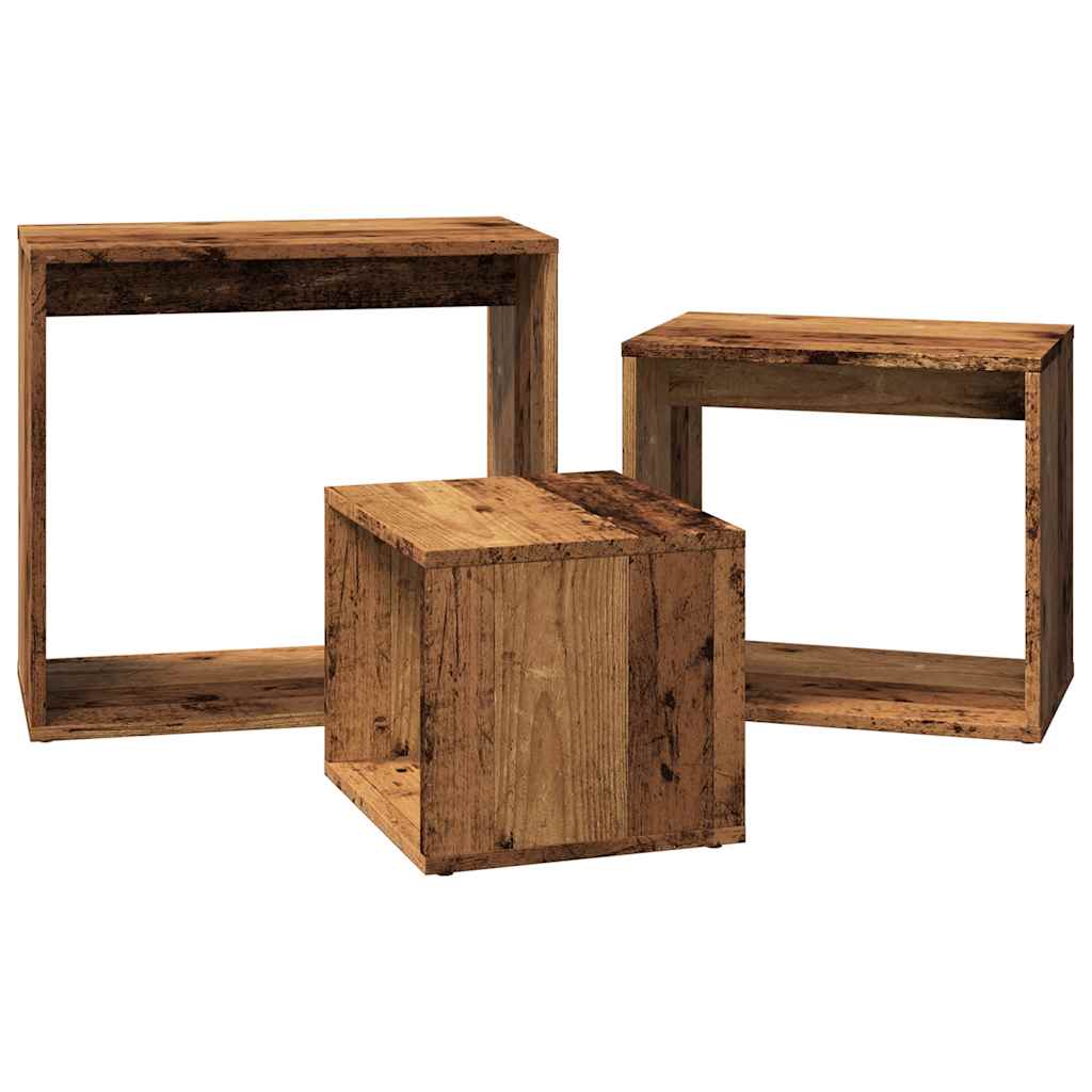 3-delige Tafeltjesset bewerkt hout oud houtkleurig is nu te koop bij PeponiXL, paradijselijk wonen!