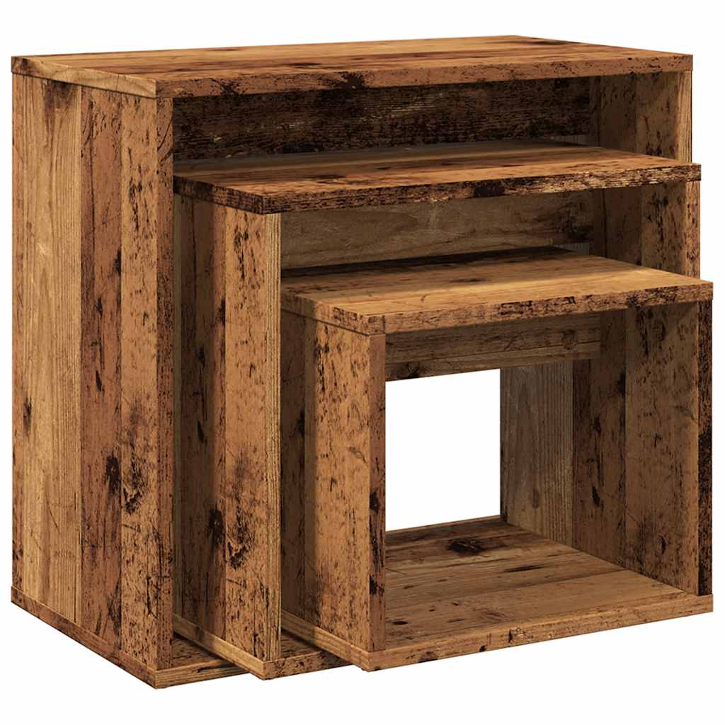 3-delige Tafeltjesset bewerkt hout oud houtkleurig is nu te koop bij PeponiXL, paradijselijk wonen!