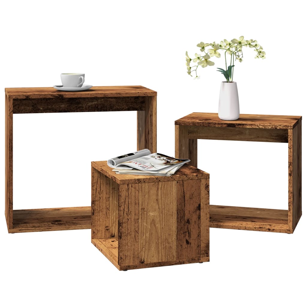 3-delige Tafeltjesset bewerkt hout oud houtkleurig is nu te koop bij PeponiXL, paradijselijk wonen!