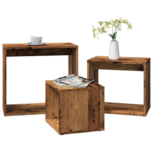 3-delige Tafeltjesset bewerkt hout oud houtkleurig is nu te koop bij PeponiXL, paradijselijk wonen!
