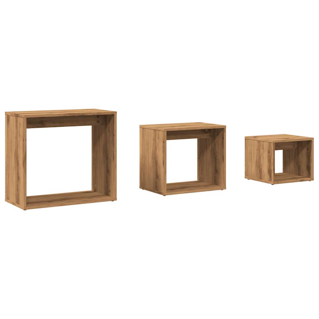 3-delige Tafeltjesset bewerkt hout artisanaal eikenkleur is nu te koop bij PeponiXL, paradijselijk wonen!