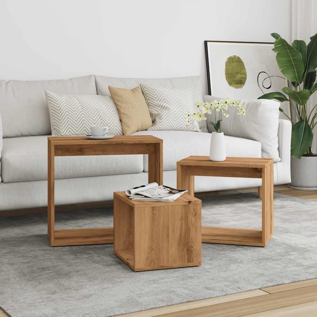 3-delige Tafeltjesset bewerkt hout artisanaal eikenkleur is nu te koop bij PeponiXL, paradijselijk wonen!