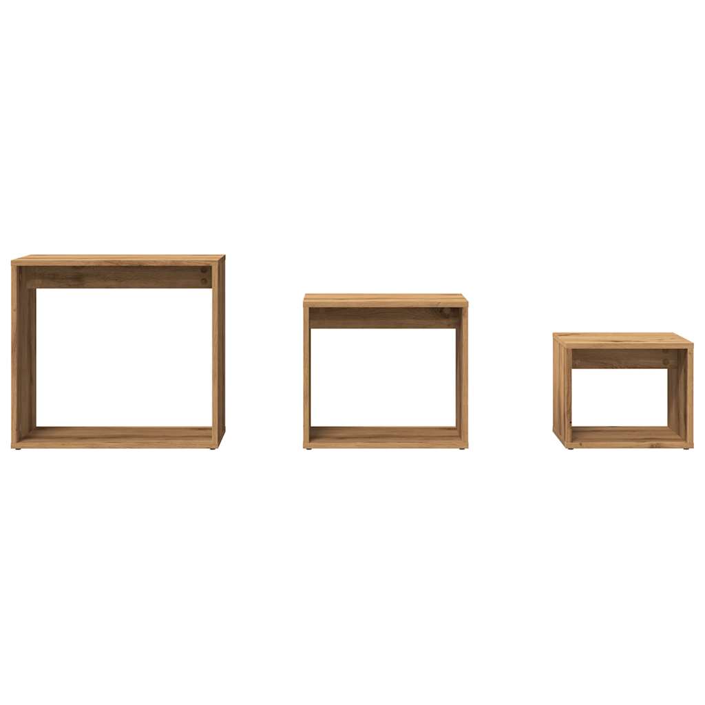 3-delige Tafeltjesset bewerkt hout artisanaal eikenkleur is nu te koop bij PeponiXL, paradijselijk wonen!