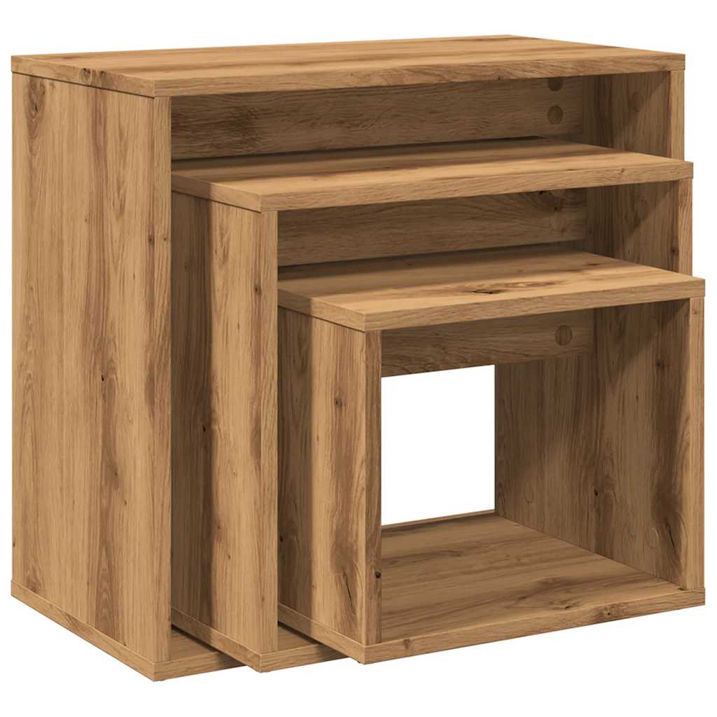 3-delige Tafeltjesset bewerkt hout artisanaal eikenkleur is nu te koop bij PeponiXL, paradijselijk wonen!