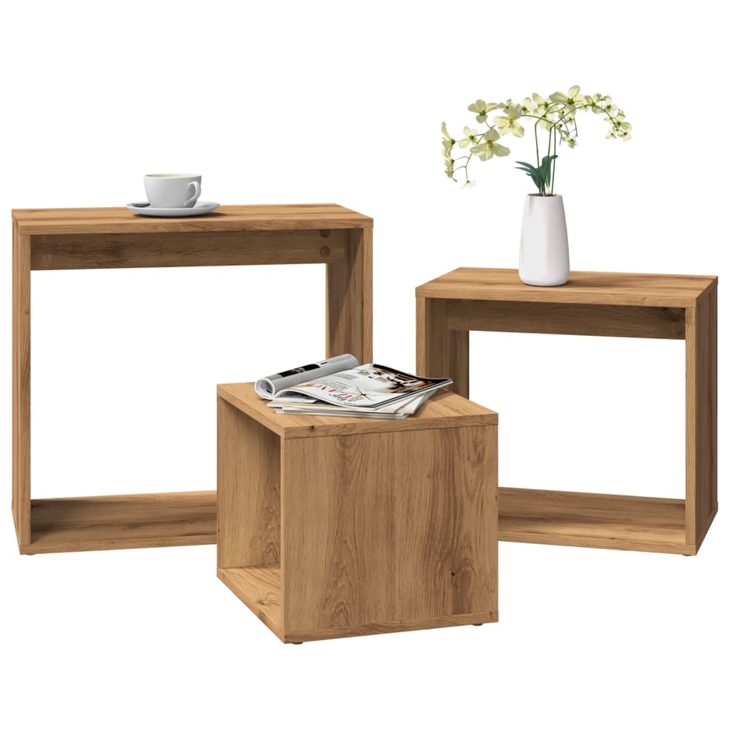 3-delige Tafeltjesset bewerkt hout artisanaal eikenkleur is nu te koop bij PeponiXL, paradijselijk wonen!