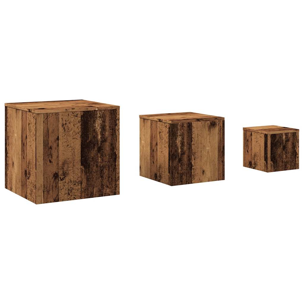 Bijzettafels 3 st bewerkt hout oud houtkleurig is nu te koop bij PeponiXL, paradijselijk wonen!