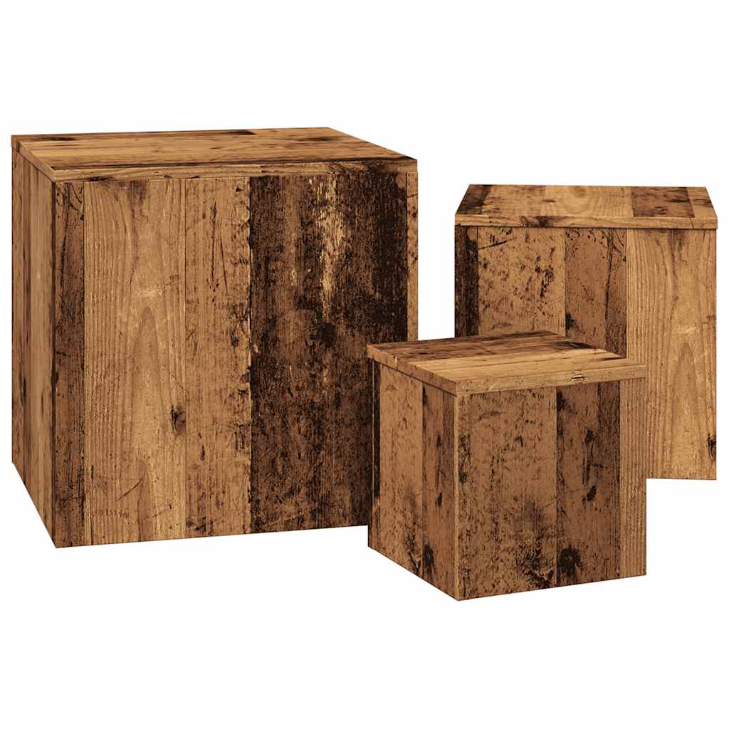 Bijzettafels 3 st bewerkt hout oud houtkleurig is nu te koop bij PeponiXL, paradijselijk wonen!