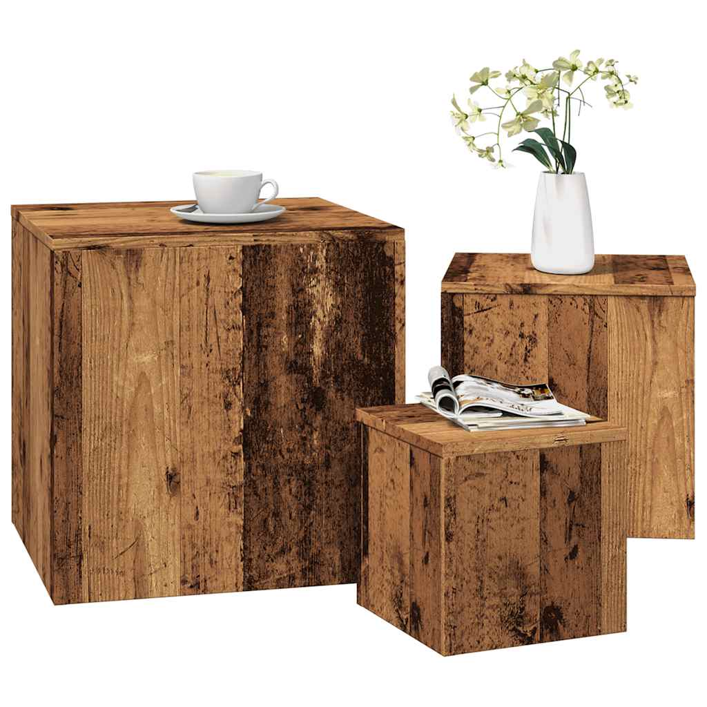 Bijzettafels 3 st bewerkt hout oud houtkleurig is nu te koop bij PeponiXL, paradijselijk wonen!