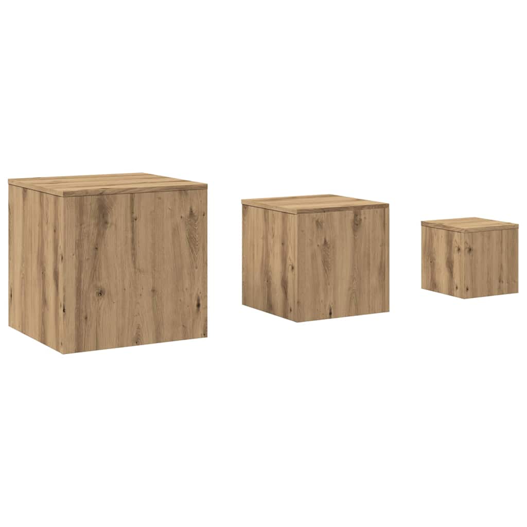 Bijzettafels 3 st bewerkt hout artisanaal eikenkleur is nu te koop bij PeponiXL, paradijselijk wonen!