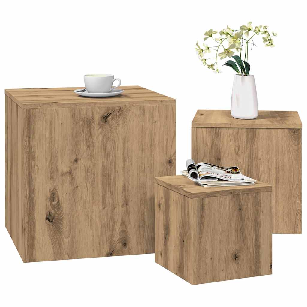 Bijzettafels 3 st bewerkt hout artisanaal eikenkleur is nu te koop bij PeponiXL, paradijselijk wonen!