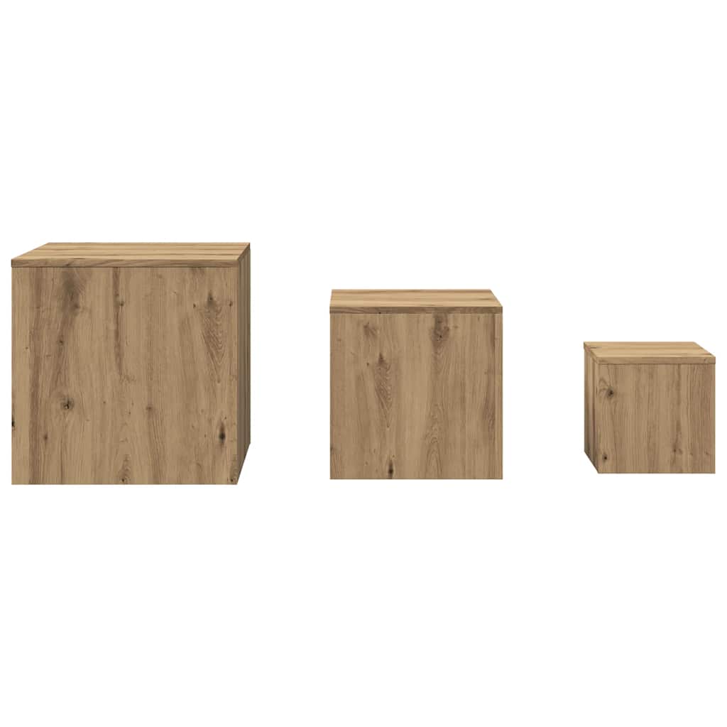 Bijzettafels 3 st bewerkt hout artisanaal eikenkleur is nu te koop bij PeponiXL, paradijselijk wonen!