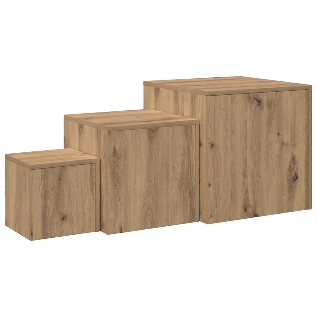 Bijzettafels 3 st bewerkt hout artisanaal eikenkleur is nu te koop bij PeponiXL, paradijselijk wonen!