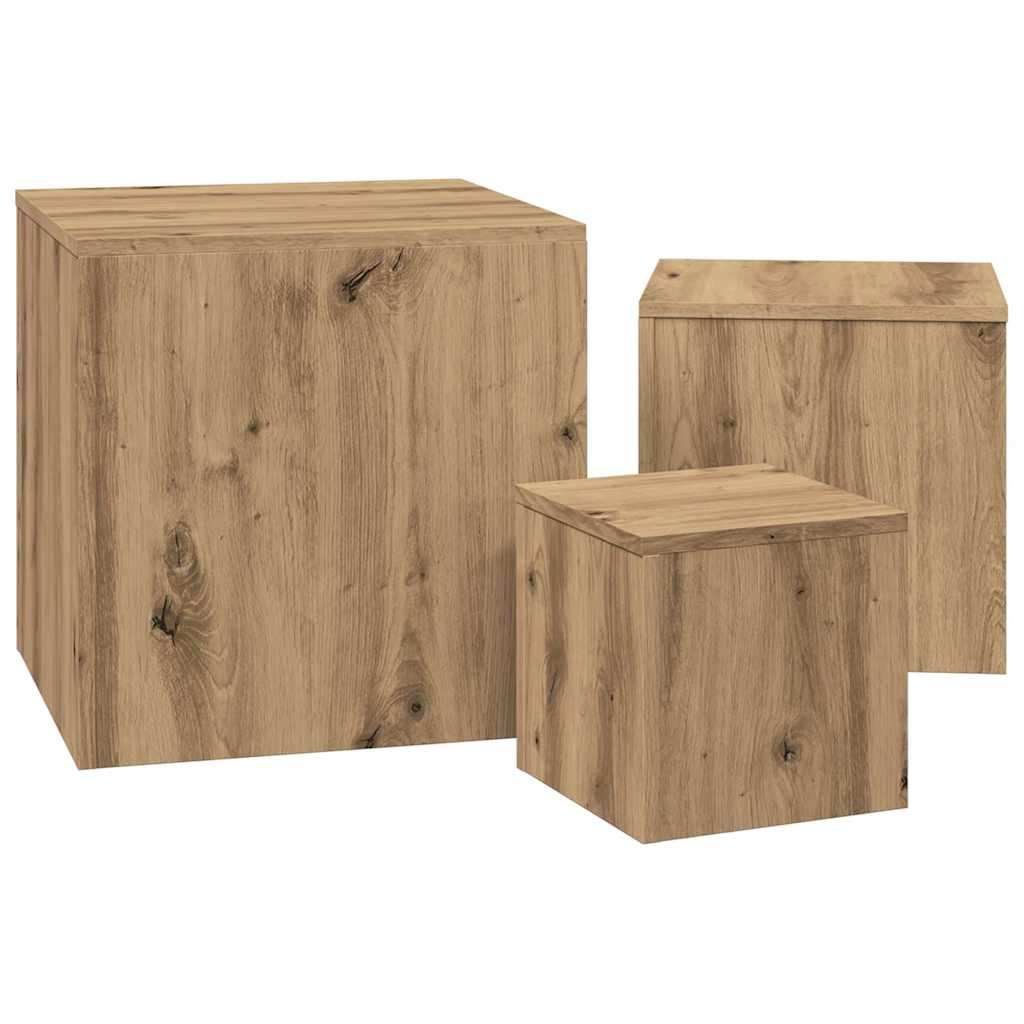 Bijzettafels 3 st bewerkt hout artisanaal eikenkleur is nu te koop bij PeponiXL, paradijselijk wonen!