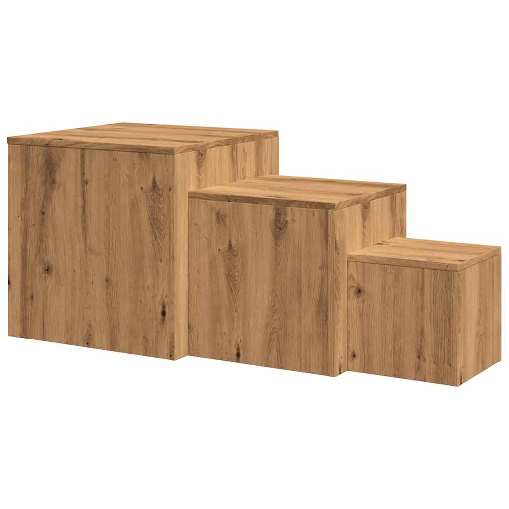 Bijzettafels 3 st bewerkt hout artisanaal eikenkleur is nu te koop bij PeponiXL, paradijselijk wonen!